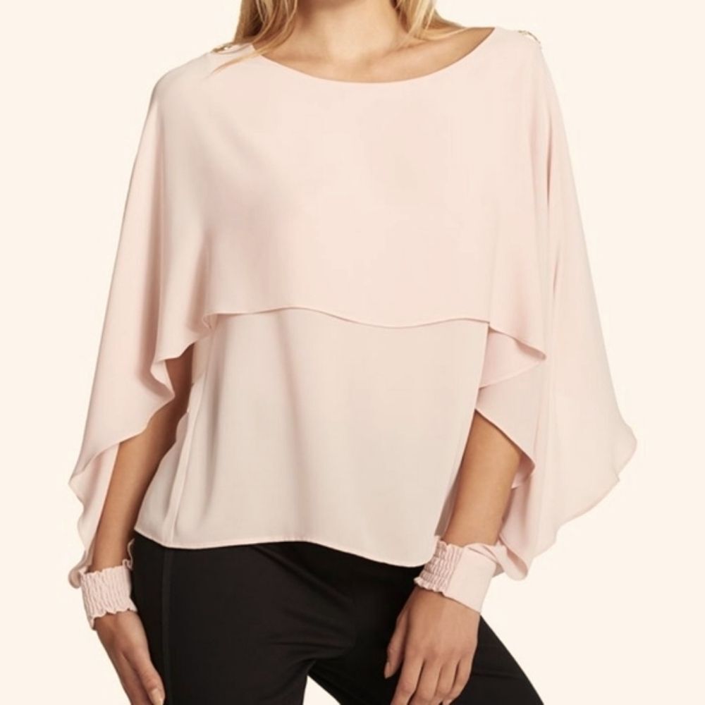 DKNY Light Blush Pink Layered Chiffon Blouse